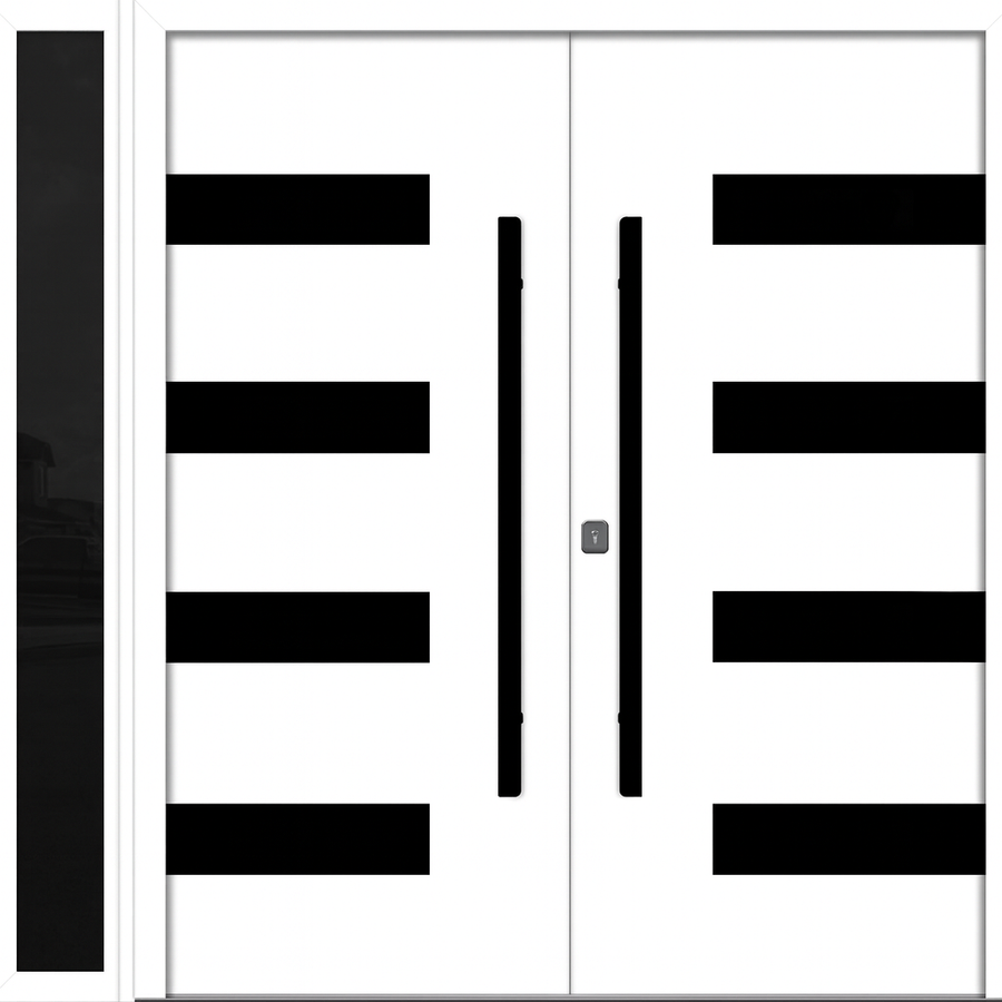 Nova Inox S4 Modern Exterior Double Door W/ (1) 12" Sidelight - Unit 86x81 3/8 - Black Stainless - White - Doors and Beyond