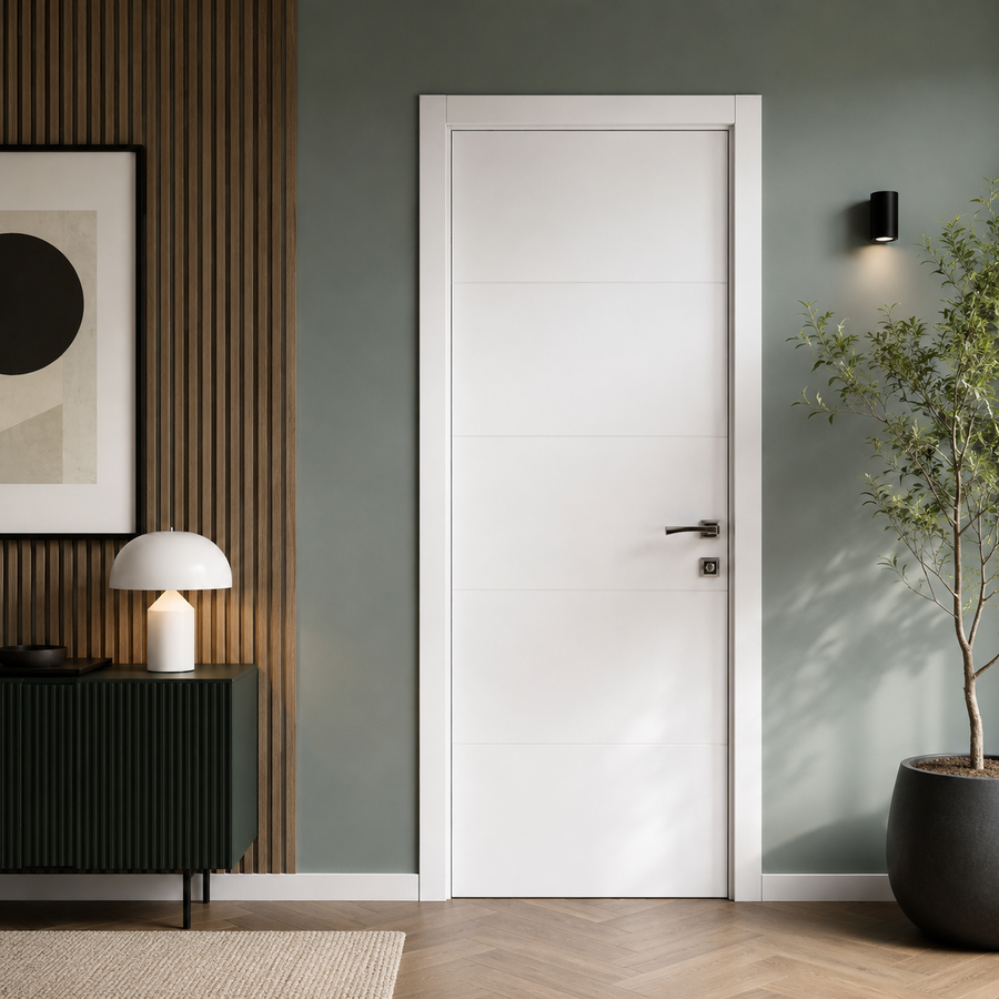 Nova Graffiti Soft White Laminated Modern Pre-Hung Door - Doors and Beyond