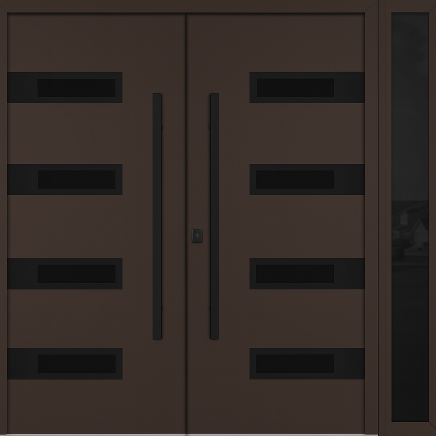 Nova Inox S4 Modern Exterior Double Door W/ (1) 12" Sidelight - Unit 86x81 3/8 - Black Stainless - Brown - Doors and Beyond