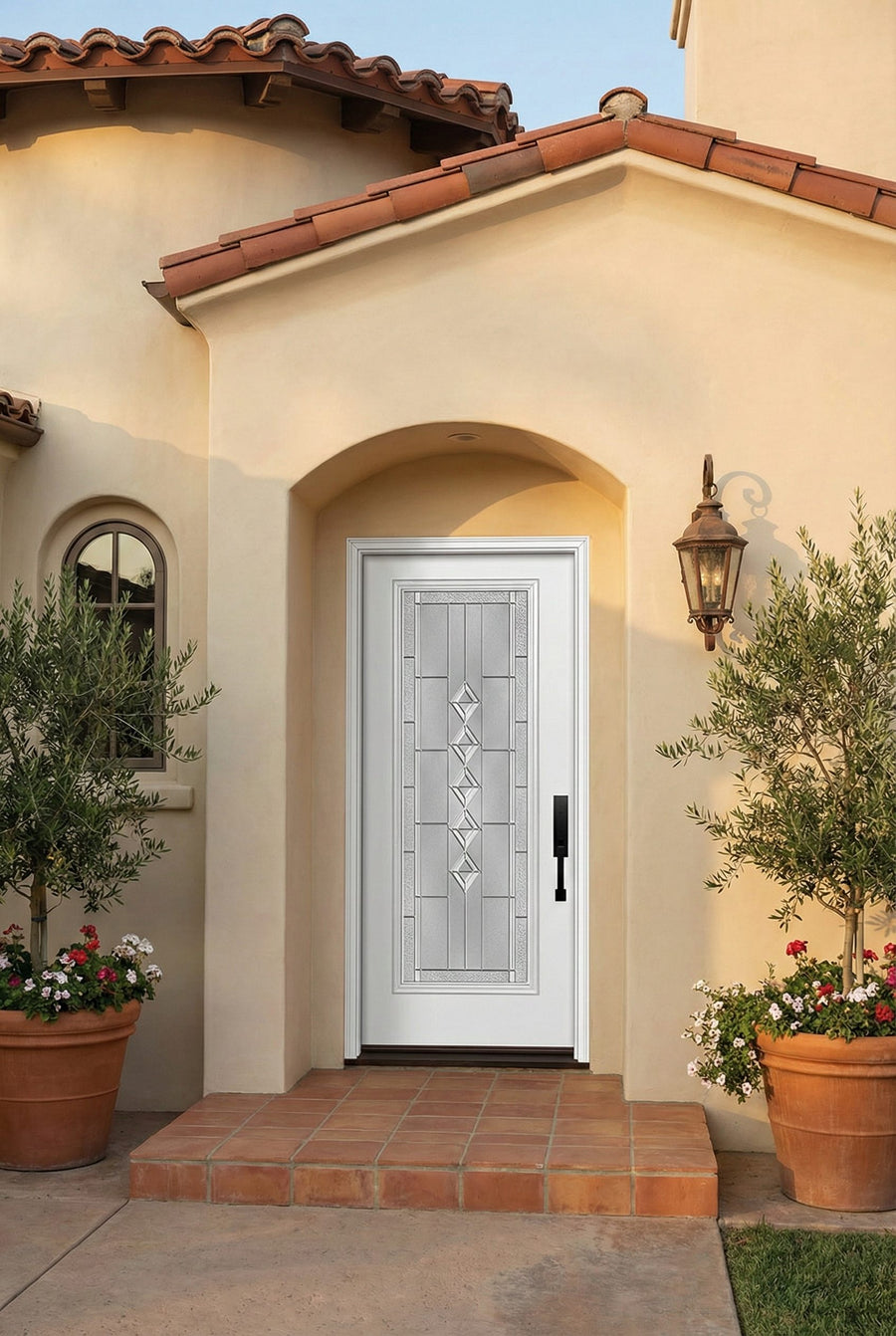 ProVia Legacy Single Entry Door 460 Style Gemstone Decorative Glass with Zinc Caming and Low-E - Doors and Beyond