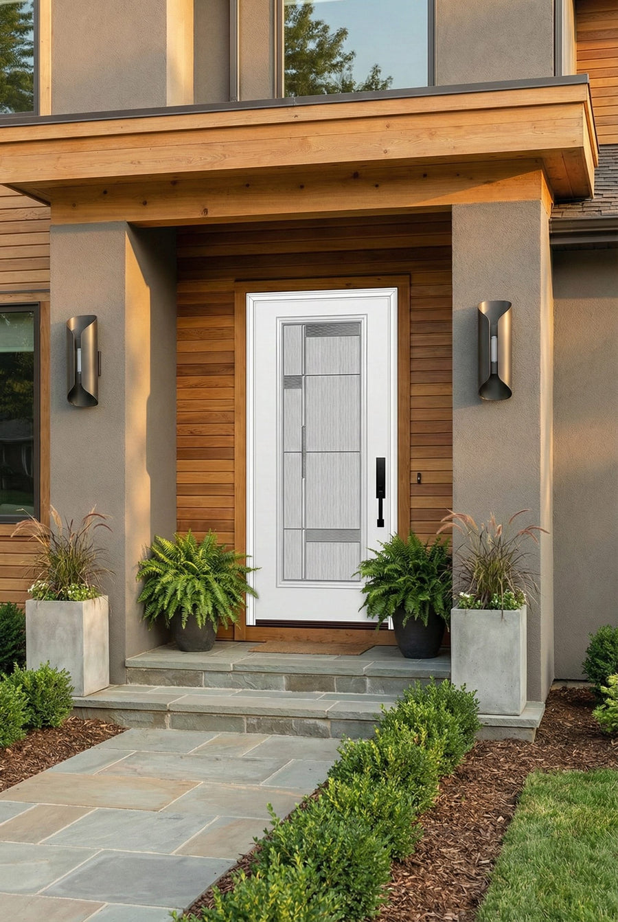 ProVia Legacy Single Entry Door 460 Style Manhattan Decorative Glass with Zinc Caming and Low-E - Doors and Beyond