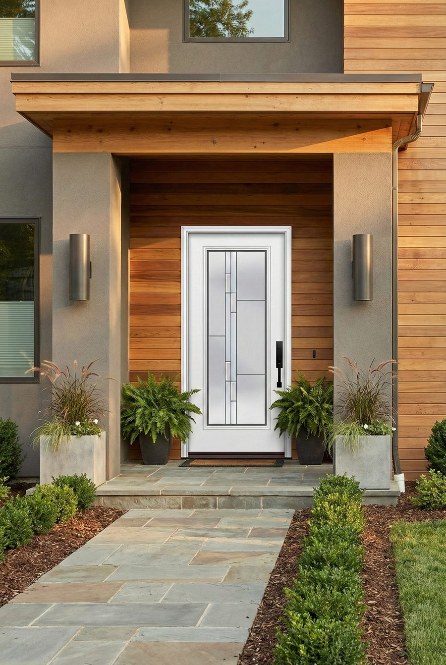 ProVia Legacy Single Entry Door 460 Style Genesis Decorative Glass with Silver Caming and Low-E - Doors and Beyond