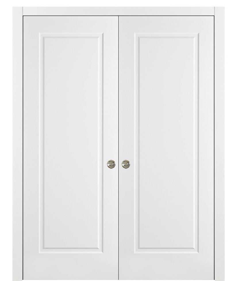 Nova 1 Panel Soft White Laminated Modern Double Pocket Door - Doors and Beyond