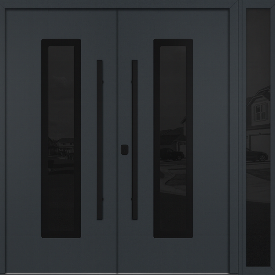 Nova Inox S1 Modern Exterior Double Door W/ (1) 12" Sidelight - Unit 86x81 3/8 - Black Stainless - Gray - Doors and Beyond