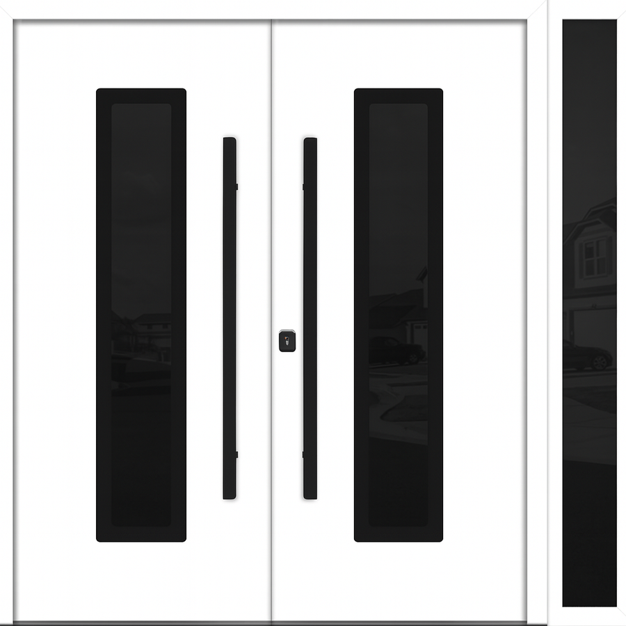 Nova Inox S1 Modern Exterior Double Door W/ (1) 12" Sidelight - Unit 86x81 3/8 - Black Stainless - White - Doors and Beyond