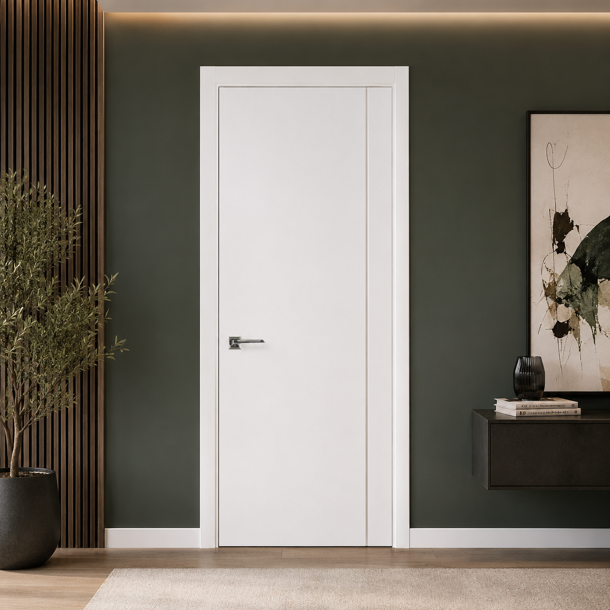 Nova Glam Pro 005 Soft White Laminated Modern Pre-Hung Door - Doors and Beyond