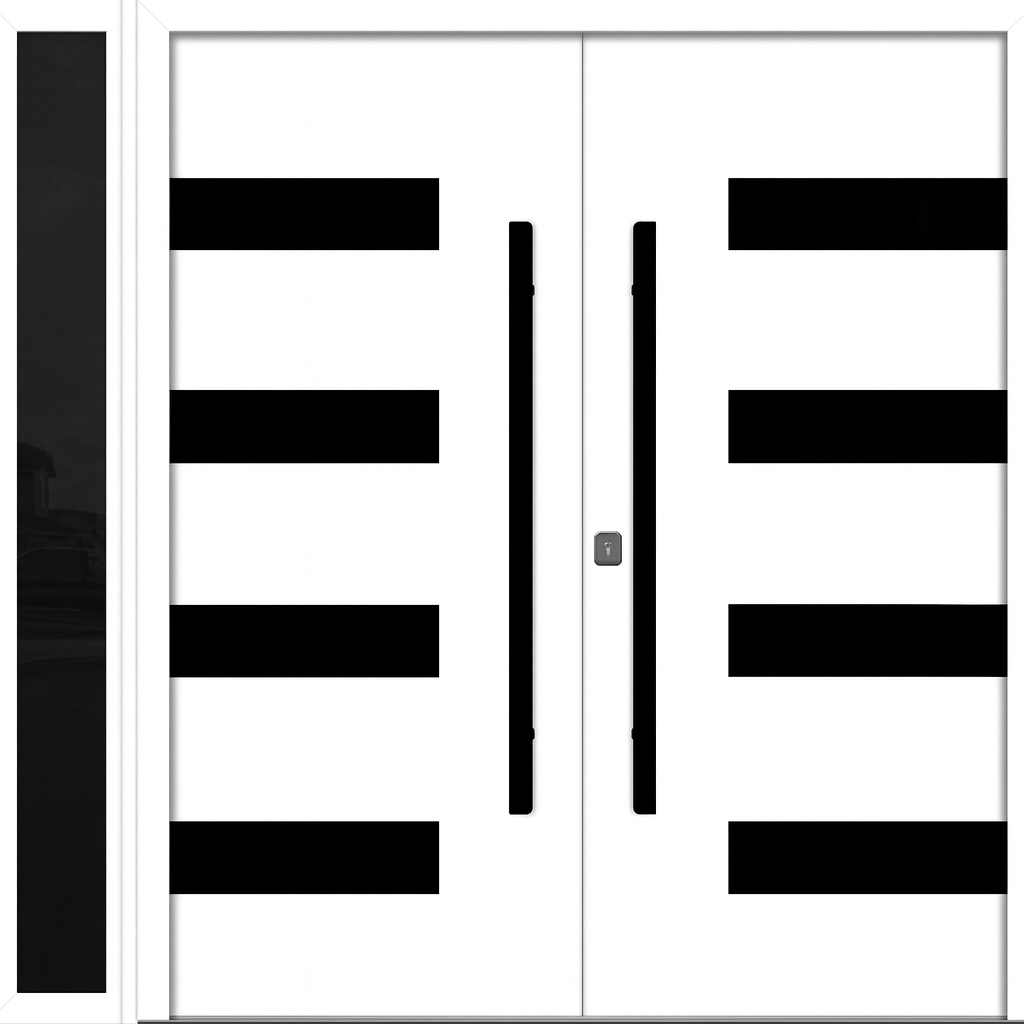 Nova Inox S4 Modern Exterior Double Door W/ (1) 12" Sidelight - Unit 86x81 3/8 - Black Stainless - White