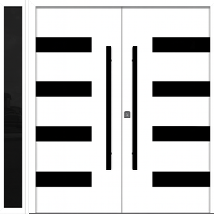 Nova Inox S4 Modern Exterior Double Door W/ (1) 12" Sidelight - Unit 86x81 3/8 - Black Stainless - White - Doors and Beyond