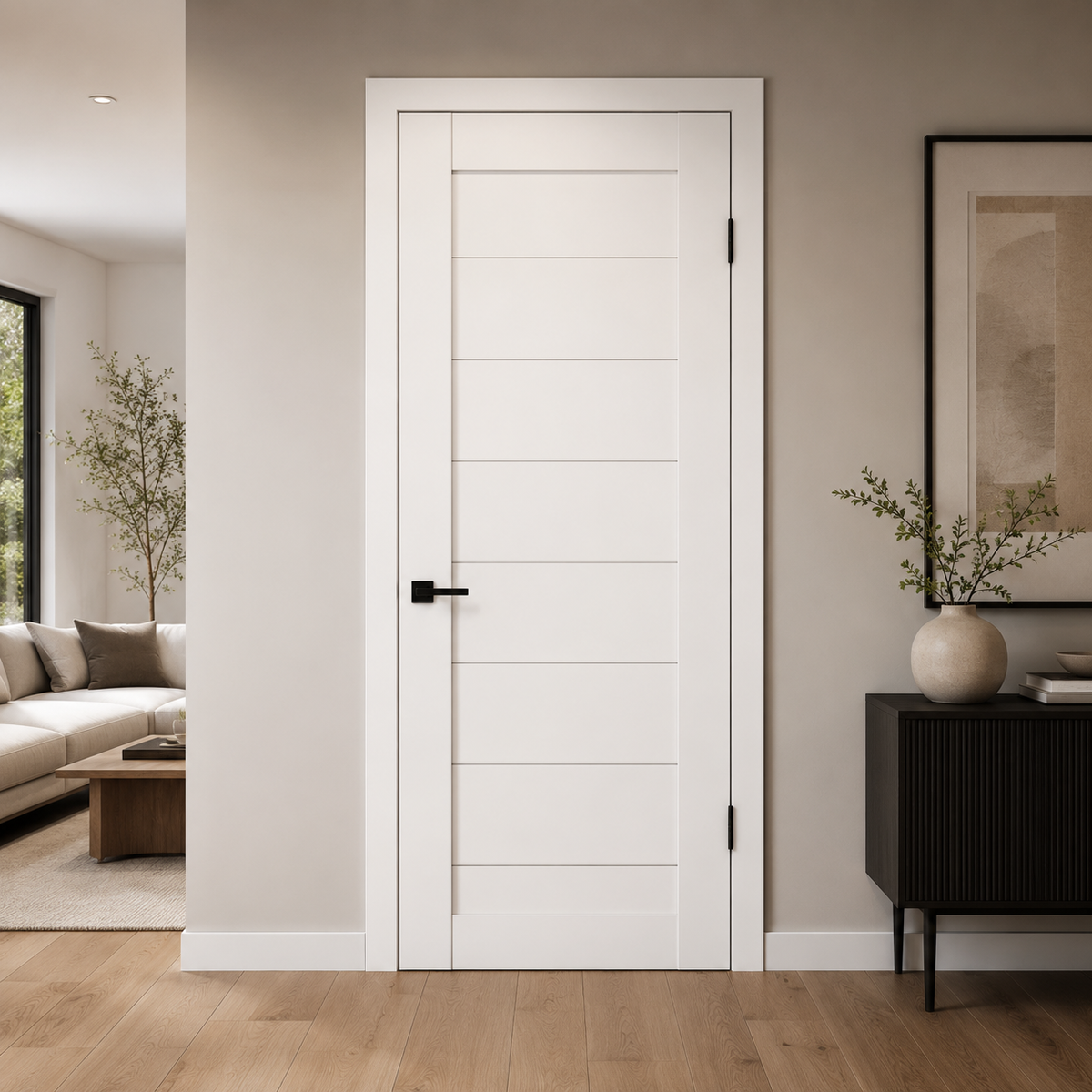Nova Domino 02 Soft White Laminated Modern Single Pre-hung Door - Doors and Beyond