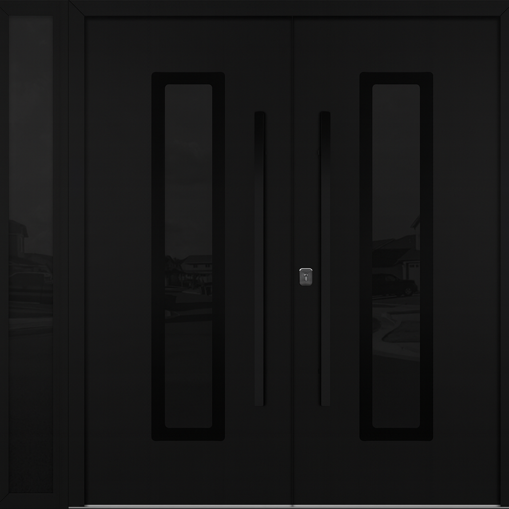 Nova Inox S1 Modern Exterior Double Door W/ (1) 12" Sidelight - Unit 86x81 3/8 - Black Stainless - Black - Doors and Beyond