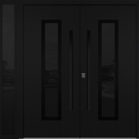 Nova Inox S1 Modern Exterior Double Door W/ (1) 12" Sidelight - Unit 86x81 3/8 - Black Stainless - Black - Doors and Beyond