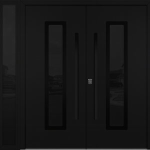 Nova Inox S1 Modern Exterior Double Door W/ (1) 12" Sidelight - Unit 86x81 3/8 - Black Stainless - Black - Doors and Beyond