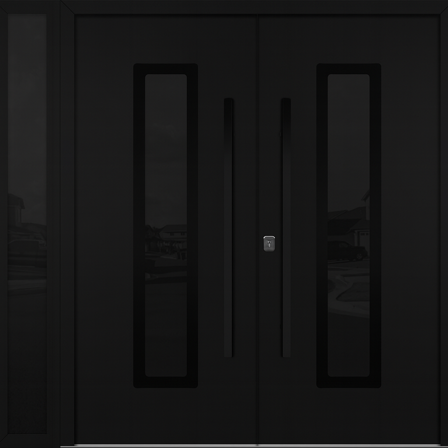 Nova Inox S1 Modern Exterior Double Door W/ (1) 12" Sidelight - Unit 86x81 3/8 - Black Stainless - Black - Doors and Beyond