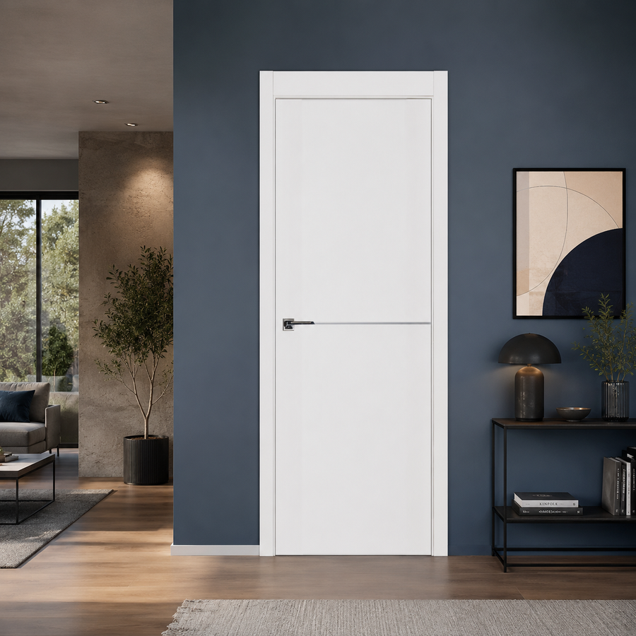 Nova Glam Pro 007 Soft White Laminated Modern Pre-Hung Door - Doors and Beyond