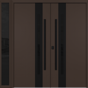 Nova Inox S2 Modern Exterior Double Door W/ (1) 12" Sidelight - Unit 86x81 3/8 - Black Stainless - Brown - Doors and Beyond
