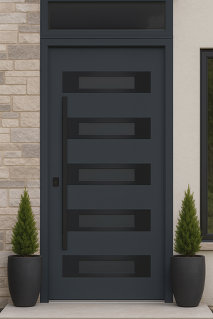 Nova Inox S5 Modern Exterior Single Door 36x80 Black Stainless Steel with Transom - Unit Size 38 x 95 1/2”- Gray - Doors and Beyond