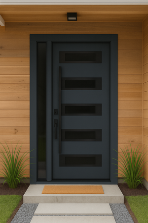 Nova Inox S5 Modern Exterior Single Door W/ (1) 12" Sidelight - Unit 50x81 3/8 Black Stainless Steel - Gray - Doors and Beyond