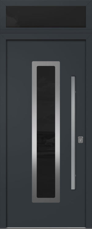 Nova Inox S1 Modern Exterior Single Door 36x80 with Transom - Unit Size 38 x 95 1/2”- Gray - Doors and Beyond