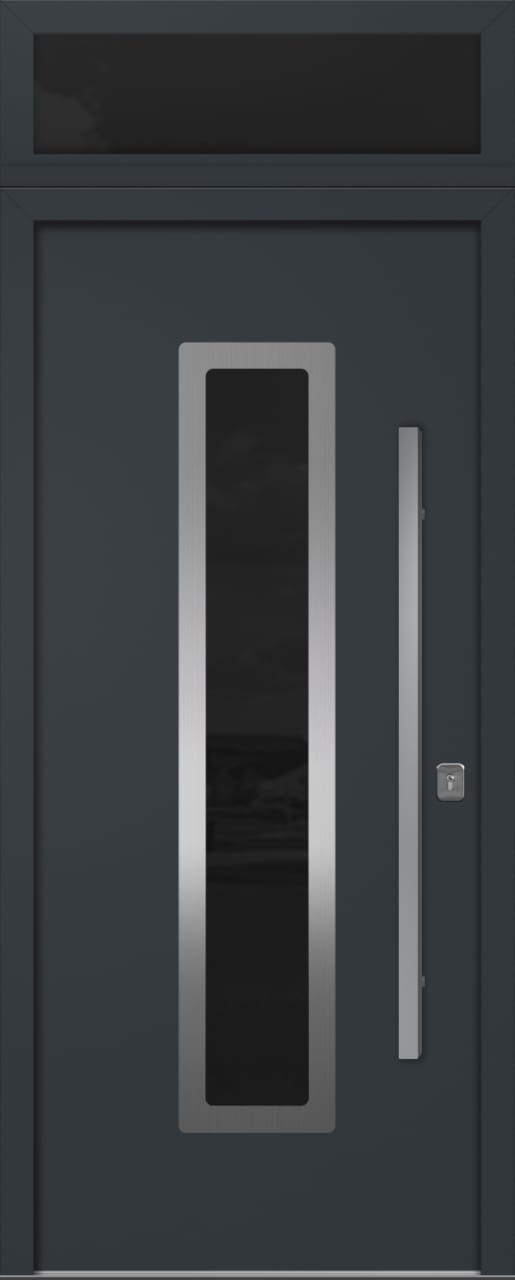 Nova Inox S1 Modern Exterior Single Door 36x80 with Transom - Unit Size 38 x 95 1/2”- Gray - Doors and Beyond