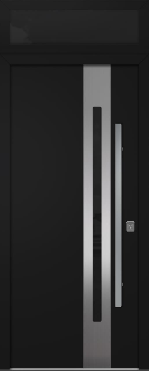 Nova Inox S2 Modern Exterior Single Door 36x80 with Transom - Unit Size 38 x 95 1/2”- Black - Doors and Beyond