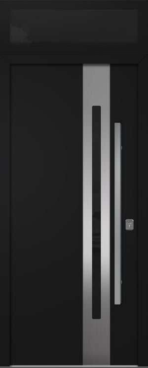 Nova Inox S2 Modern Exterior Single Door 36x80 with Transom - Unit Size 38 x 95 1/2”- Black - Doors and Beyond