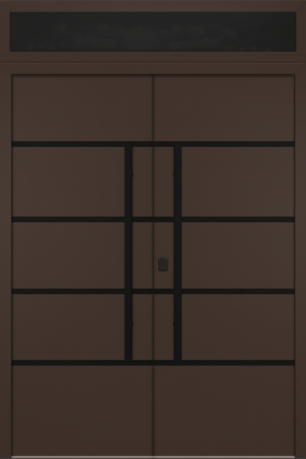 Nova Inox S3 Modern Exterior Double Door 72x80 with Transom - Unit 74x95 1/2 Black Stainless Steel - Brown