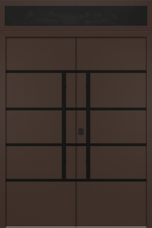 Nova Inox S3 Modern Exterior Double Door 72x80 with Transom - Unit 74x95 1/2 Black Stainless Steel - Brown - Doors and Beyond