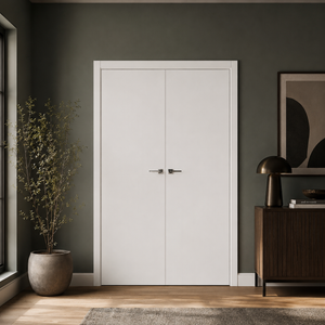 Nova Glam Pro 001 Soft White Laminated Modern Double Pre-Hung Door - Doors and Beyond