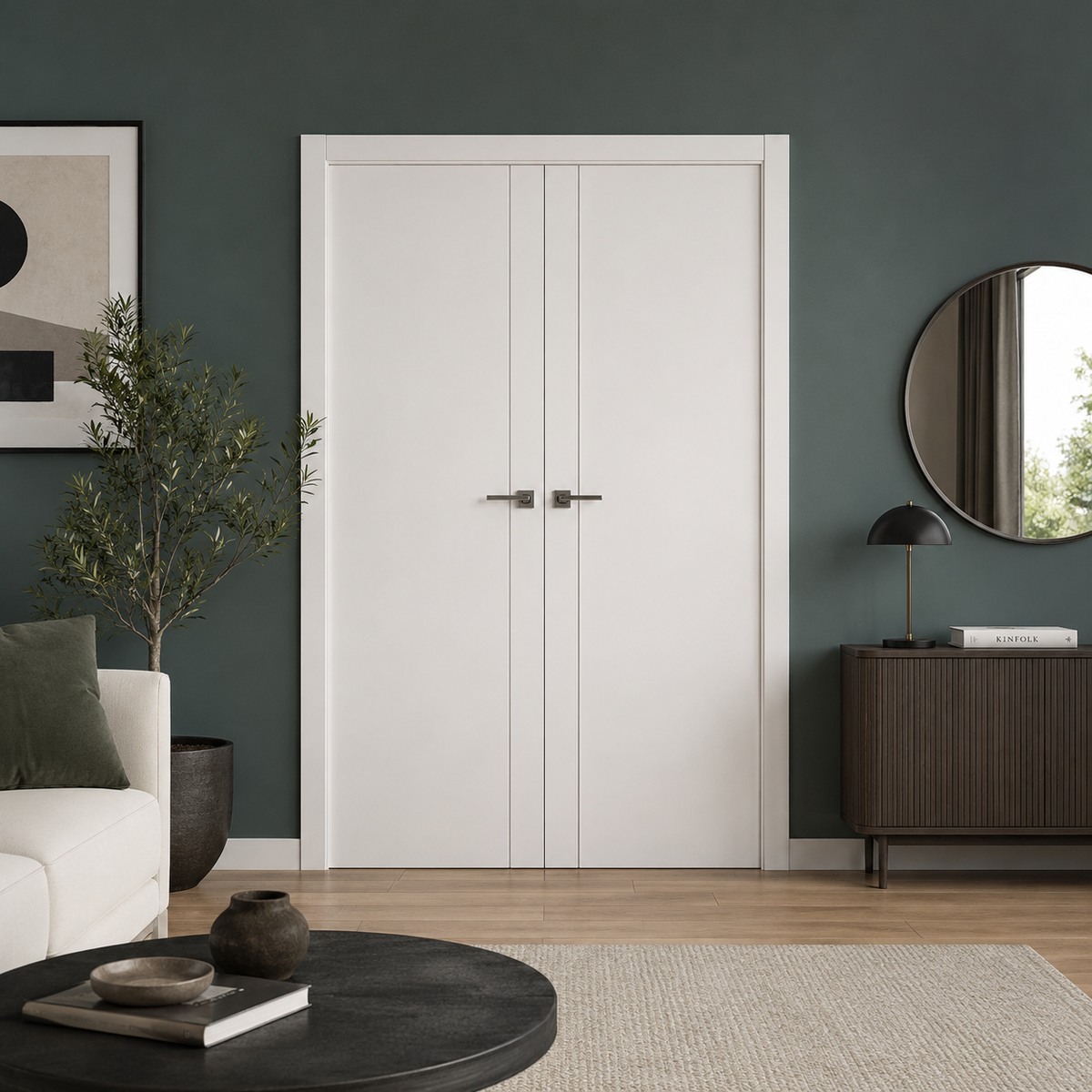 Nova Glam Pro 003 Soft White Laminated Modern Double Pre-Hung Door - Doors and Beyond