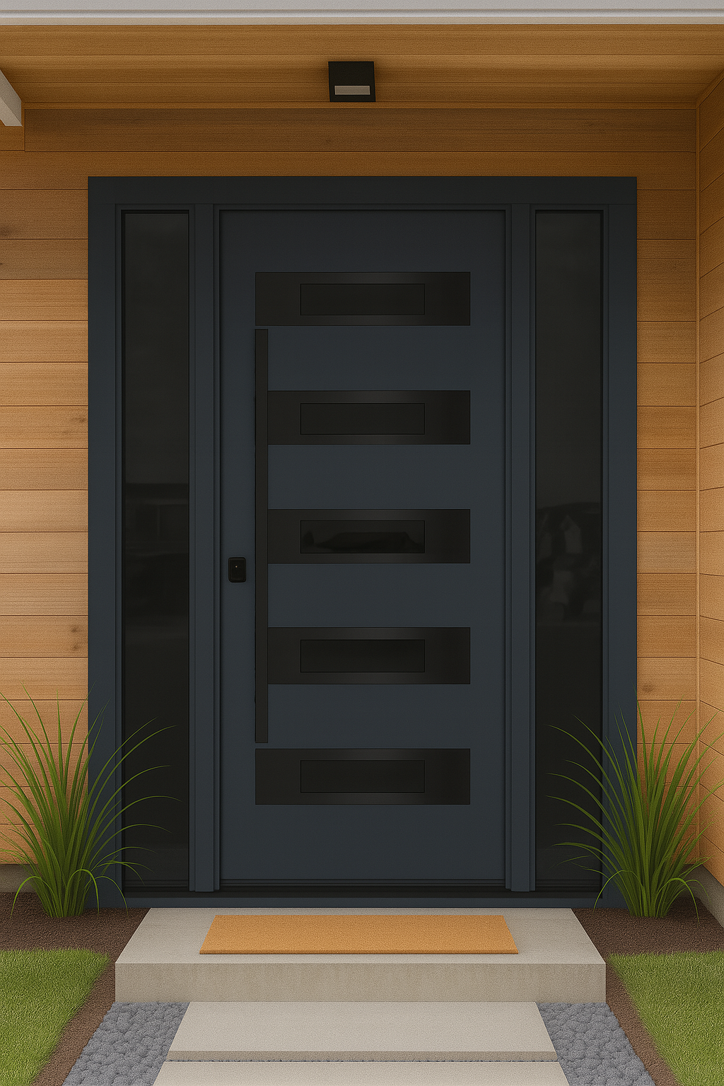 Nova Inox S5 Modern Exterior Single Door W/ (2) 12" Sidelight - Unit 62x81 3/8 Black Stainless Steel - Gray - Doors and Beyond