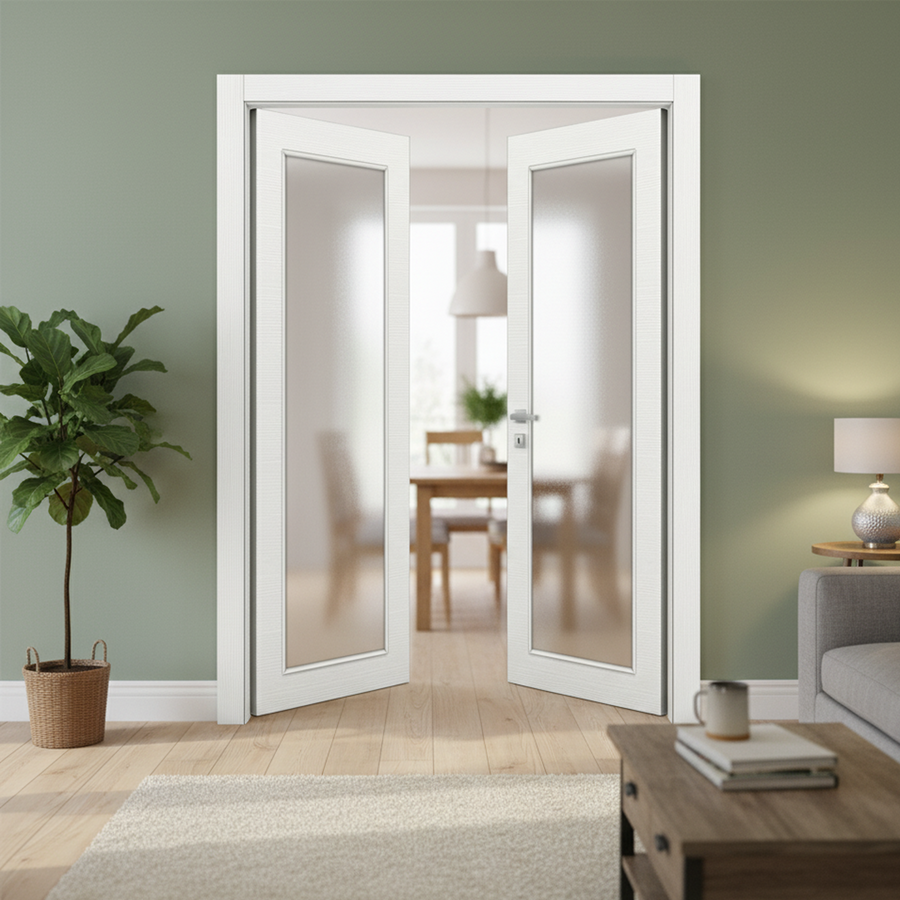 Nova 1-Lite Braga Bianco Matrix CPL Modern Double Pre-Hung Door - Doors and Beyond
