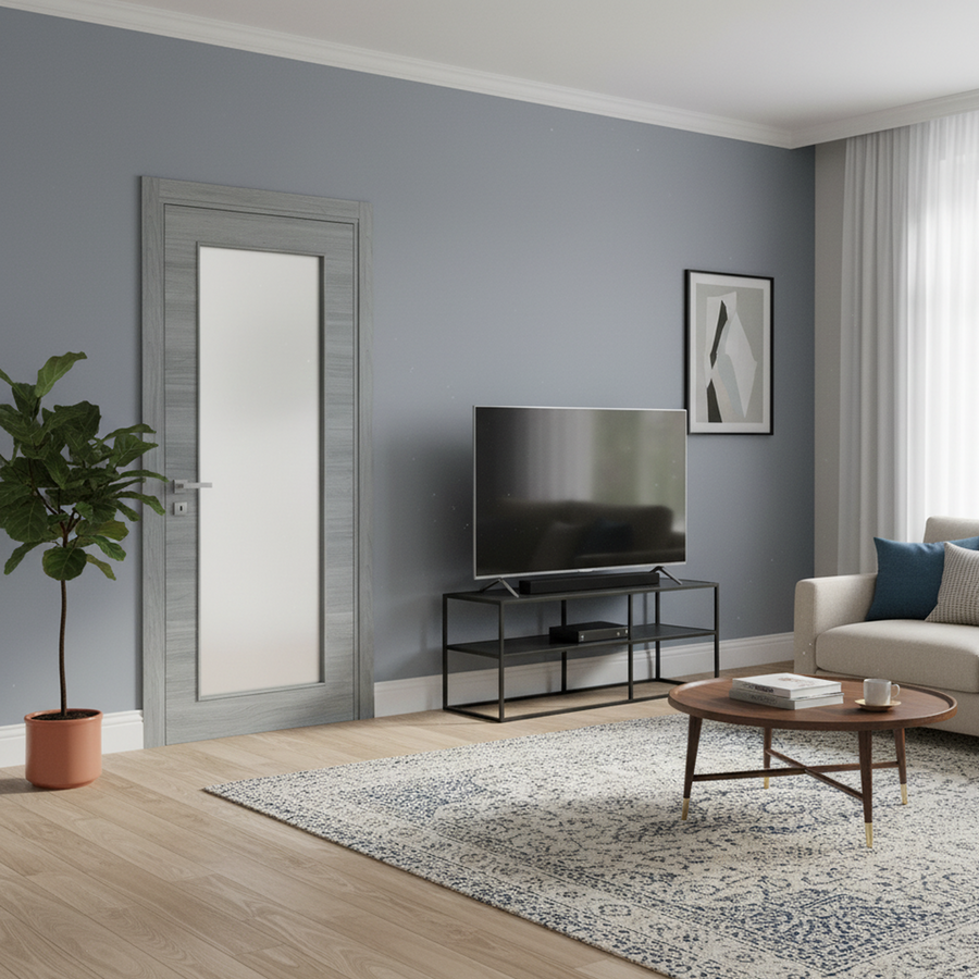 Nova 1-Lite Braga Olmo Matrix CPL Modern Single Pre-hung Door - Doors and Beyond