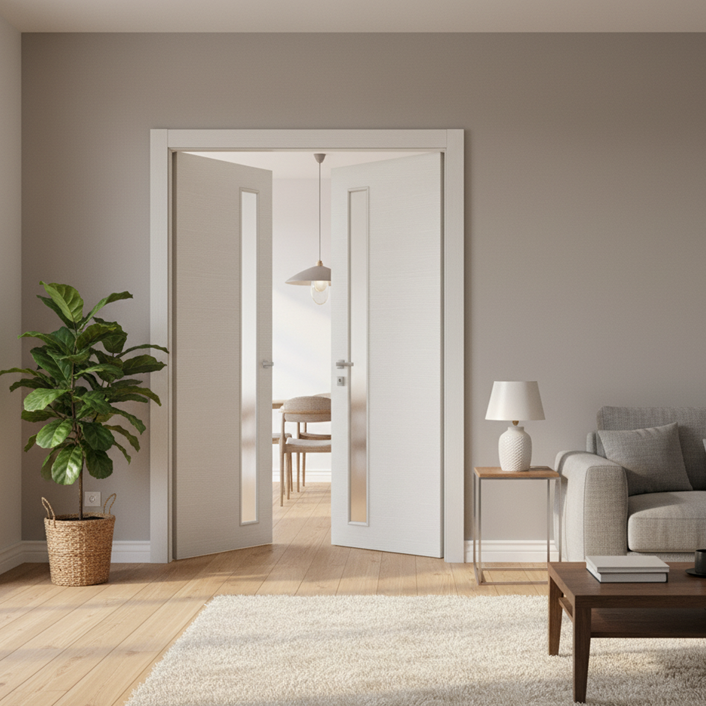 Nova 1-Lite V Braga Bianco Matrix CPL Modern Double Pre-Hung Door - Doors and Beyond