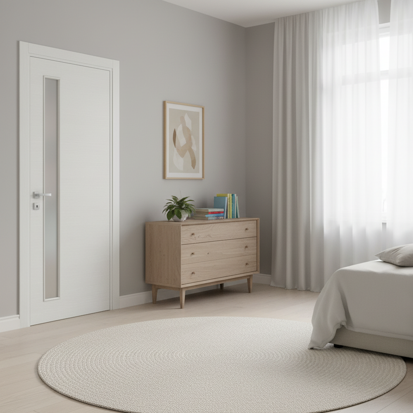 Nova 1-Lite V Braga Bianco Matrix CPL Modern Single Pre-hung Door - Doors and Beyond