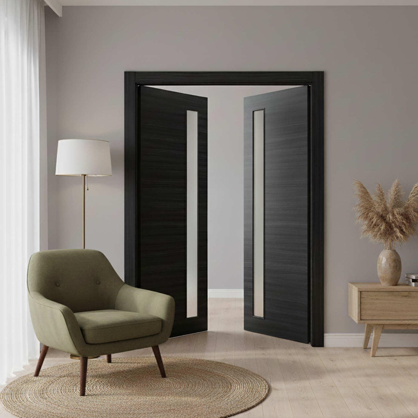 Nova 1-Lite V Braga Blu  Matrix CPL  Modern Double Pre-Hung Door - Doors and Beyond
