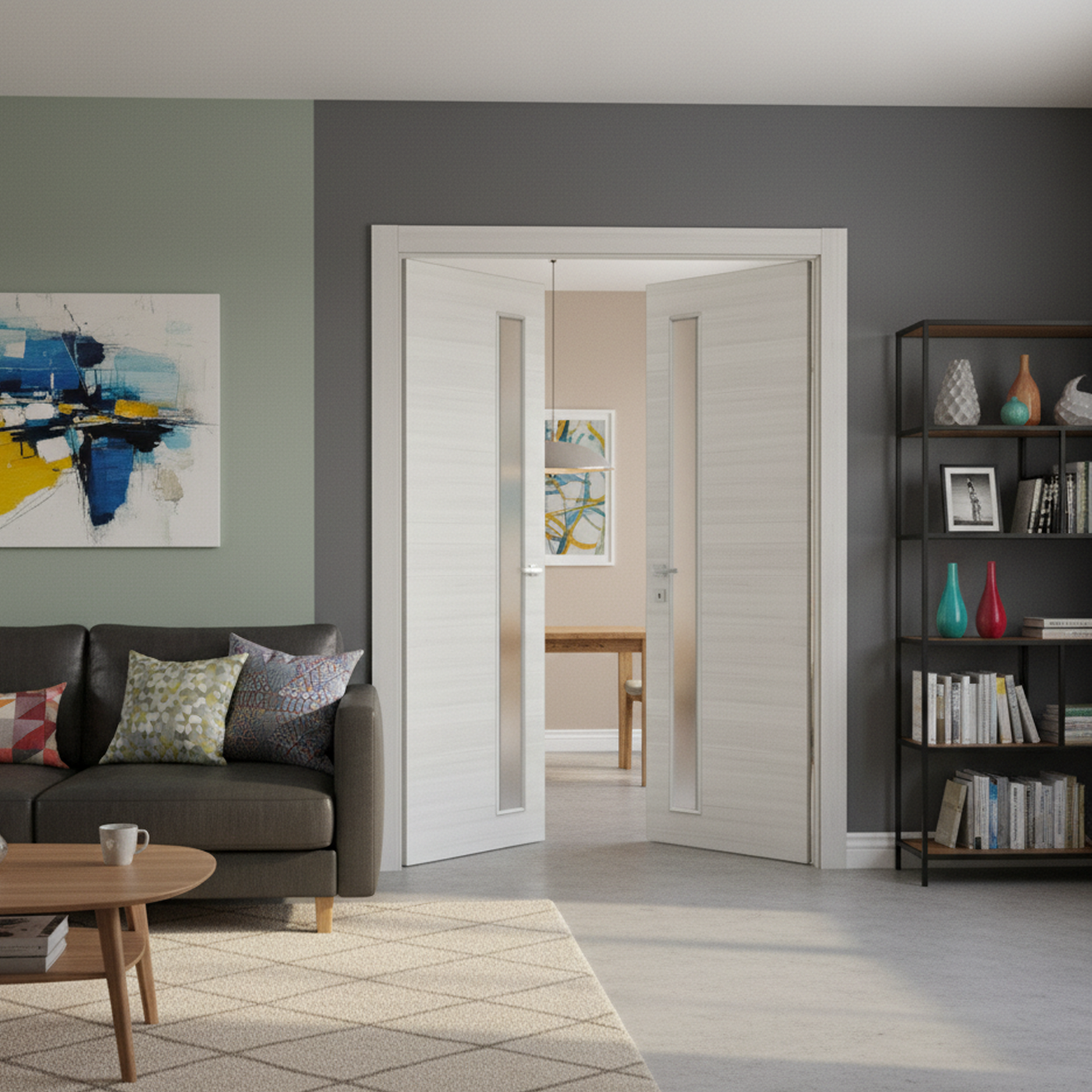 Nova 1-Lite V Braga  Crema Matrix CPL  Modern Double Pre-Hung Door - Doors and Beyond