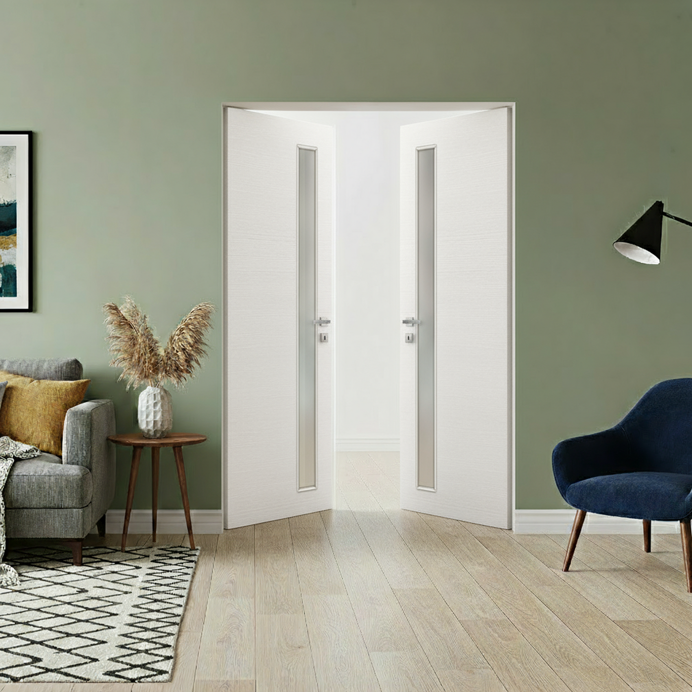 Braga 1-Lite V Bianco Matrix CPL Frameless Modern Double Door - Doors and Beyond