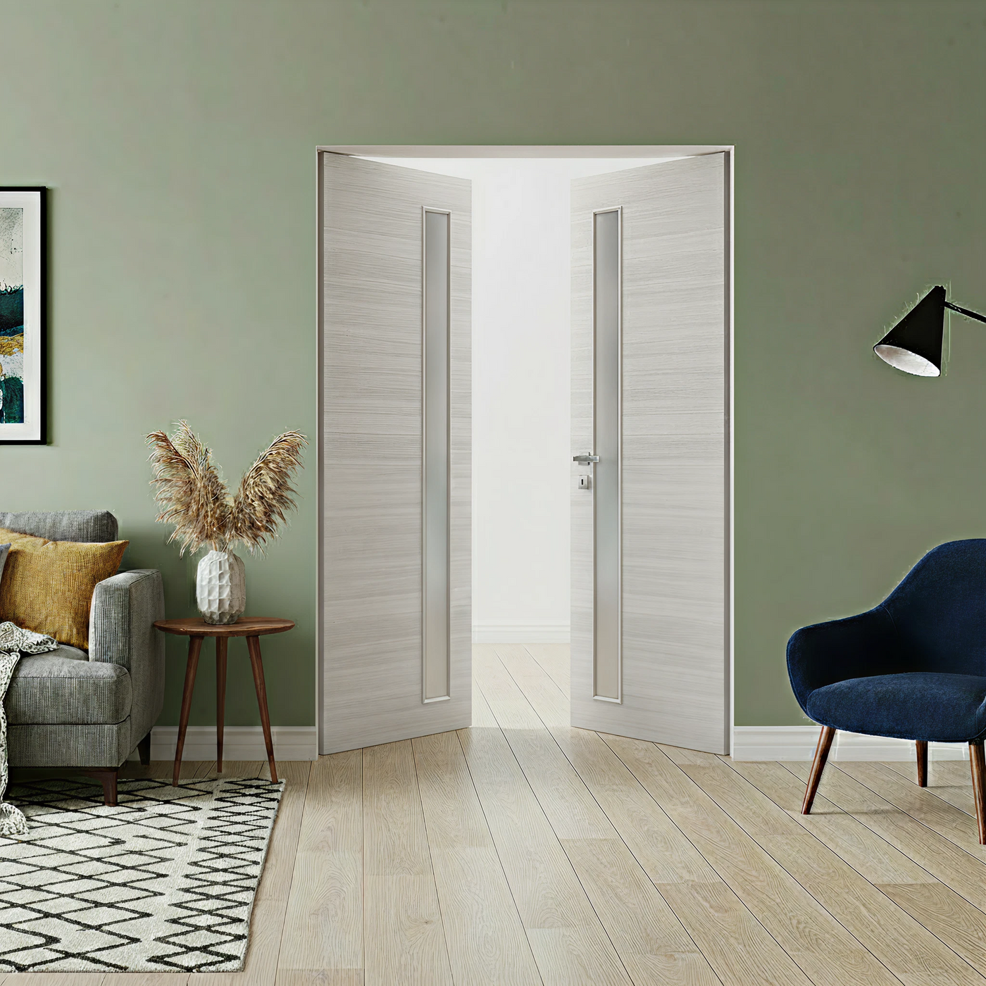 Braga 1-Lite V Crema Matrix CPL Frameless Modern Double Door - Doors and Beyond