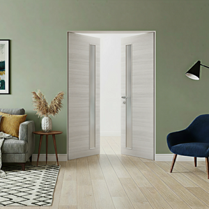 Braga 1-Lite V Crema Matrix CPL Frameless Modern Double Door - Doors and Beyond