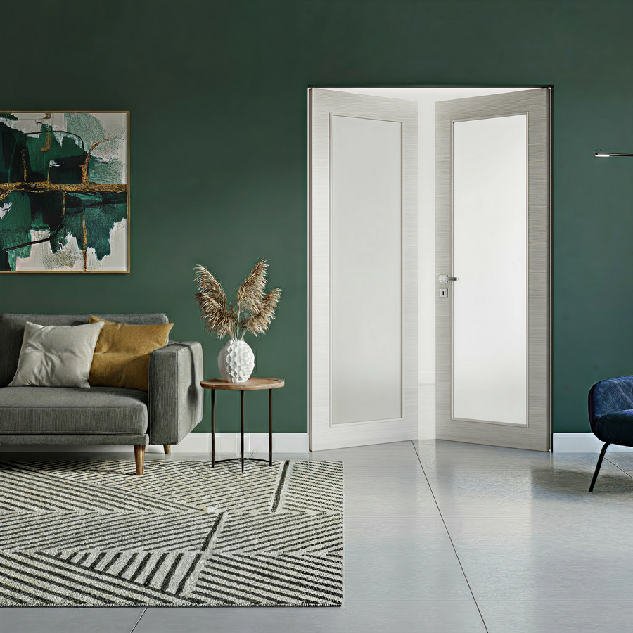 Braga 1-Lite Crema Matrix CPL Frameless Modern Double Door - Doors and Beyond