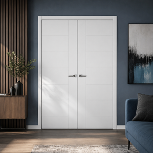 Nova Groove Soft White Laminated Modern Double Pre-Hung Door - Doors and Beyond