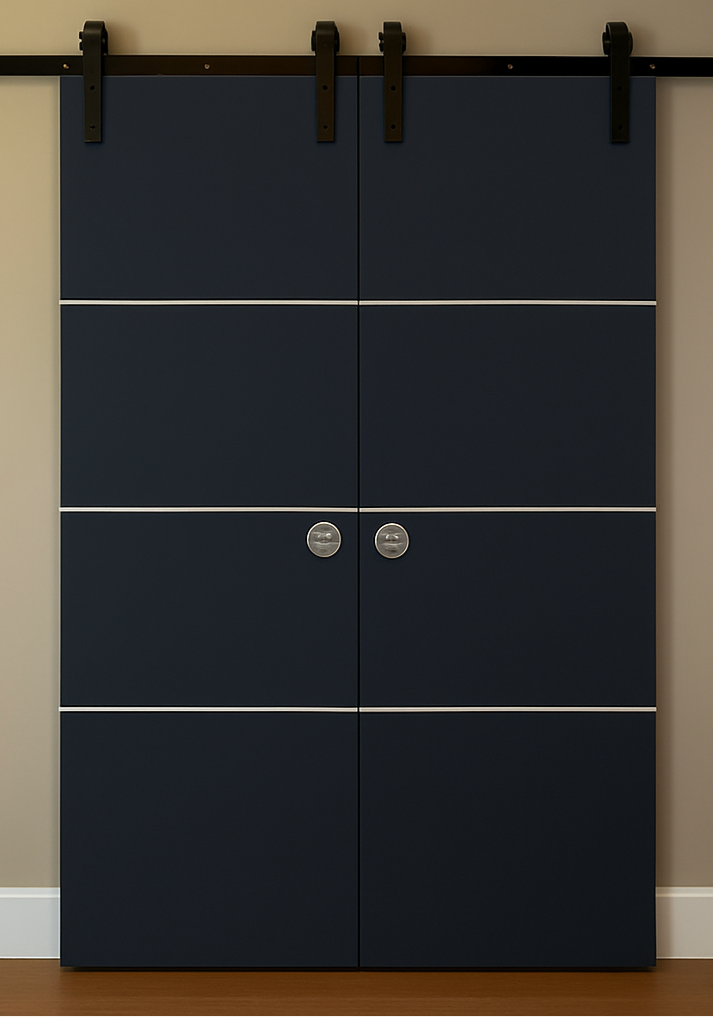Nova Glam Pro 009 Soft Black Laminated Modern Double Barn Door - Doors and Beyond