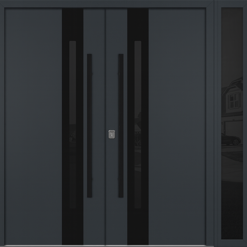 Nova Inox S2 Modern Exterior Double Door W/ (1) 12" Sidelight - Unit 86x81 3/8 - Black Stainless - Gray - Doors and Beyond