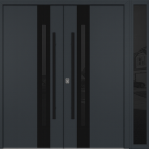 Nova Inox S2 Modern Exterior Double Door W/ (1) 12" Sidelight - Unit 86x81 3/8 - Black Stainless - Gray - Doors and Beyond