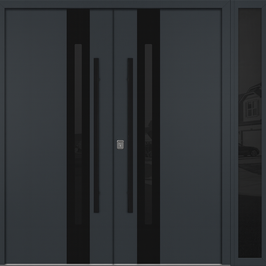 Nova Inox S2 Modern Exterior Double Door W/ (1) 12" Sidelight - Unit 86x81 3/8 - Black Stainless - Gray - Doors and Beyond