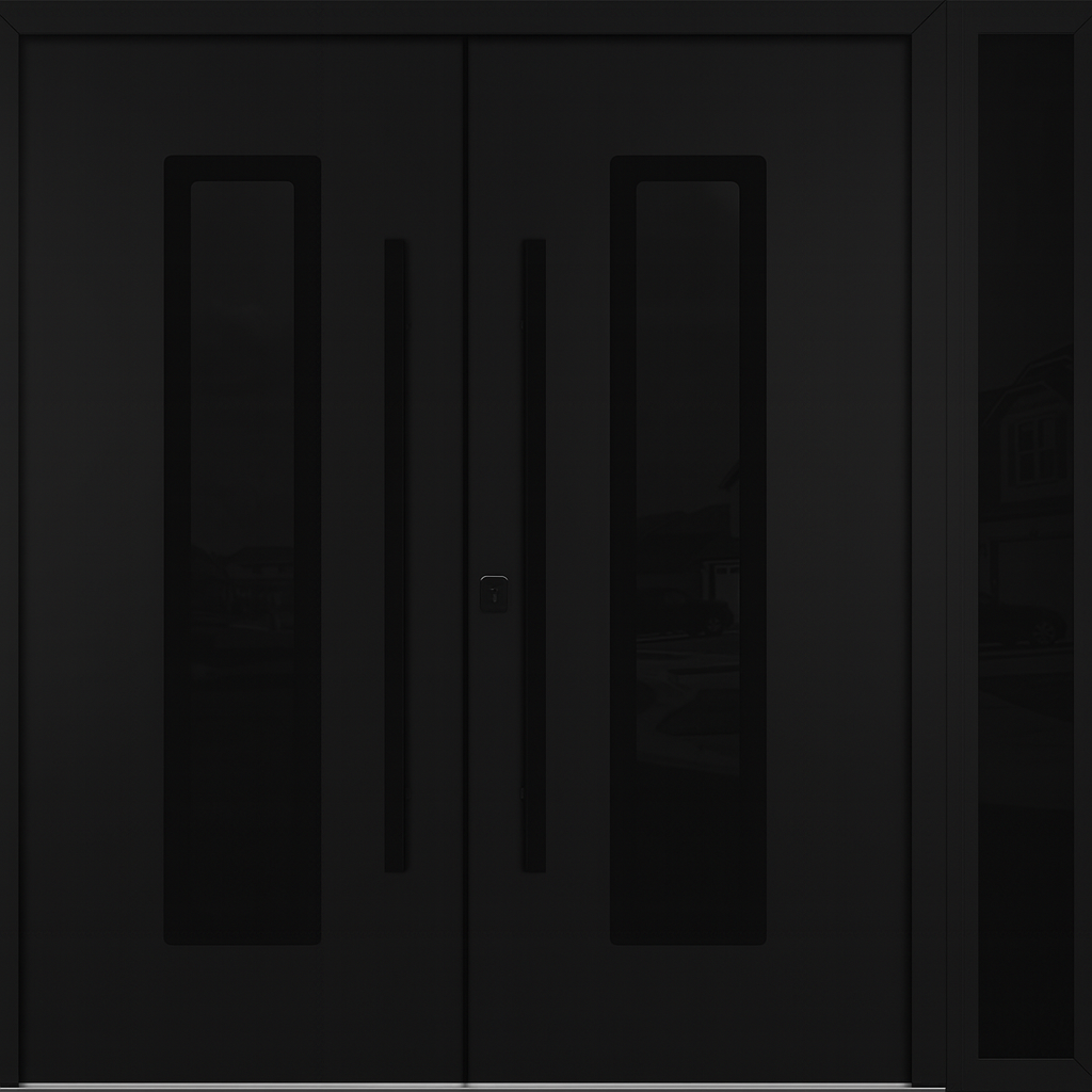 Nova Inox S1 Modern Exterior Double Door W/ (1) 12" Sidelight - Unit 86x81 3/8 - Black Stainless - Black - Doors and Beyond