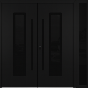 Nova Inox S1 Modern Exterior Double Door W/ (1) 12" Sidelight - Unit 86x81 3/8 - Black Stainless - Black - Doors and Beyond