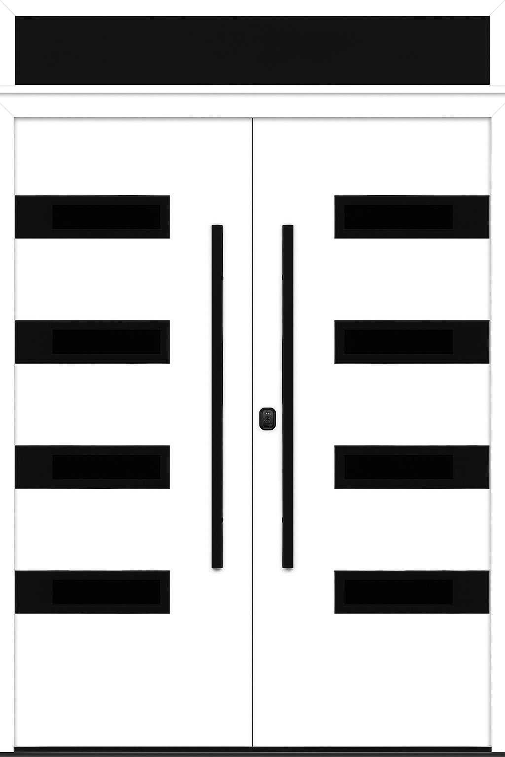 Nova Inox S4 Modern Exterior Double Door 72x80 with Transom - Unit 74x95 1/2 Black Stainless Steel - White - Doors and Beyond