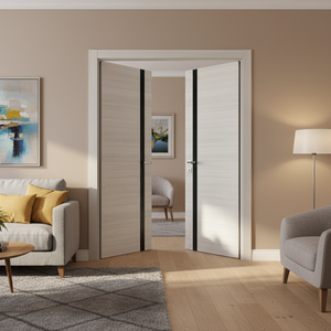Nova 1G Braga Crema Matrix CPL  Modern Double Pre-Hung Door - Doors and Beyond