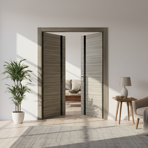 Nova 1G Braga Palissandro  Matrix CPL  Modern Double Pre-Hung Door - Doors and Beyond